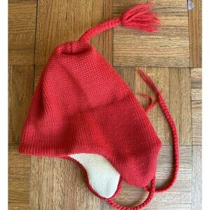 Vintage SMILEY Wool Ski Hat Red Ear Flaps Tassel Made in Sparks Nevada USA Good